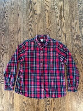 L.L. Bean Vintage Red Plaid Flannel Button Down Shirt L